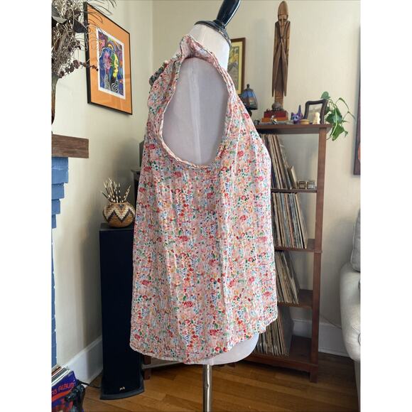 Shoshanna M Ditsty Floral Ruffle Sleeve Silk Top Blouse Cottage Peasant Top Tank - Picture 4 of 10